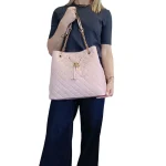 Classic Handbag: Κλασικό Πουγκί με χρυσές αλυσίδες, Ροζ - HB-3939 - Image 2