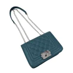 Luxury Vibes Small: Καπιτονέ τσαντάκι με αλυσίδα ασημί. Πράσινο - AB-1298