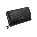 Compact Luxe: Πορτοφόλι Πολυτελείας με Σαγρέ Επιφάνεια, Μαύρο - WS-1579