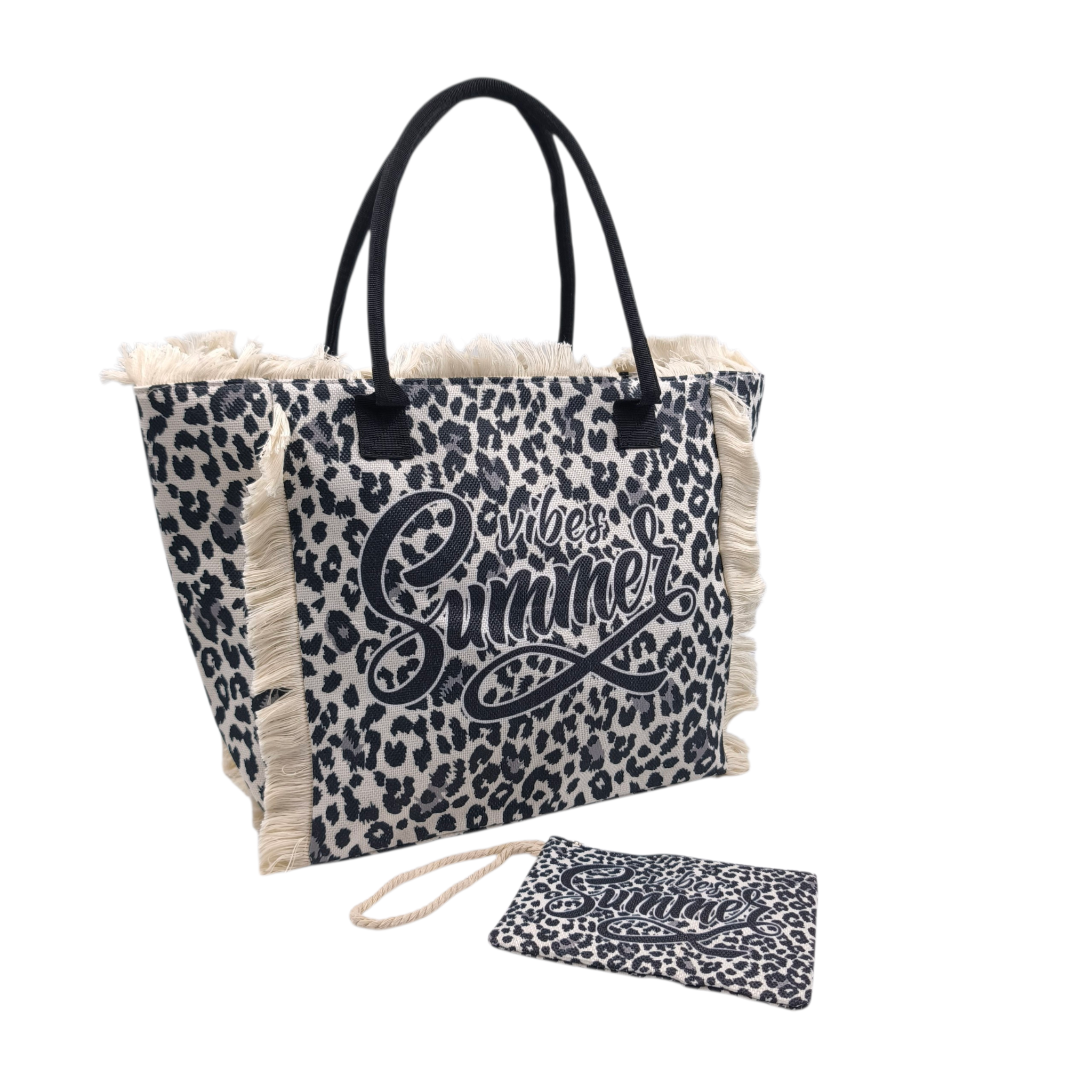 HB-4135-1 Safari Beach Style: Σετ Τσάντα με Πορτοφολάκι σε Animal Print, Λεοπάρ Ασπρόμαυρο - ΗΒ-4135 - Image 1