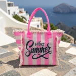 Sun, Sand & Stripes: Ριγέ Τσάντα Παραλίας με Δώρο Πορτοφολάκι, Ροζ Ριγέ - HB-4137 - Image 3