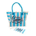 Sun, Sand & Stripes: Ριγέ Τσάντα Παραλίας με Δώρο Πορτοφολάκι, Γαλάζιο Ριγέ - HB-4138