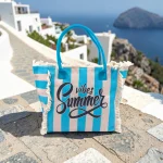 Sun, Sand & Stripes: Ριγέ Τσάντα Παραλίας με Δώρο Πορτοφολάκι, Γαλάζιο Ριγέ - HB-4138 - Image 3