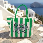 Sun, Sand & Stripes: Ριγέ Τσάντα Παραλίας με Δώρο Πορτοφολάκι, Πράσινο Ριγέ - HB-4139 - Image 3
