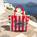Sun, Sand & Stripes: Ριγέ Τσάντα Παραλίας με Δώρο Πορτοφολάκι, Κόκκινο Ριγέ - HB-4140 - Image 3