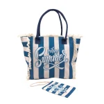 Sun, Sand & Stripes: Ριγέ Τσάντα Παραλίας με Δώρο Πορτοφολάκι, Μπλε Ριγέ - HB-4141