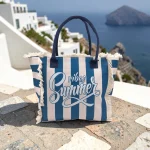 Sun, Sand & Stripes: Ριγέ Τσάντα Παραλίας με Δώρο Πορτοφολάκι, Μπλε Ριγέ - HB-4141 - Image 3