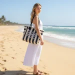 Sun, Sand & Stripes: Ριγέ Τσάντα Παραλίας με Δώρο Πορτοφολάκι, Μαύρο Ριγέ - HB-4143 - Image 2