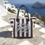 Sun, Sand & Stripes: Ριγέ Τσάντα Παραλίας με Δώρο Πορτοφολάκι, Μαύρο Ριγέ - HB-4143 - Image 3