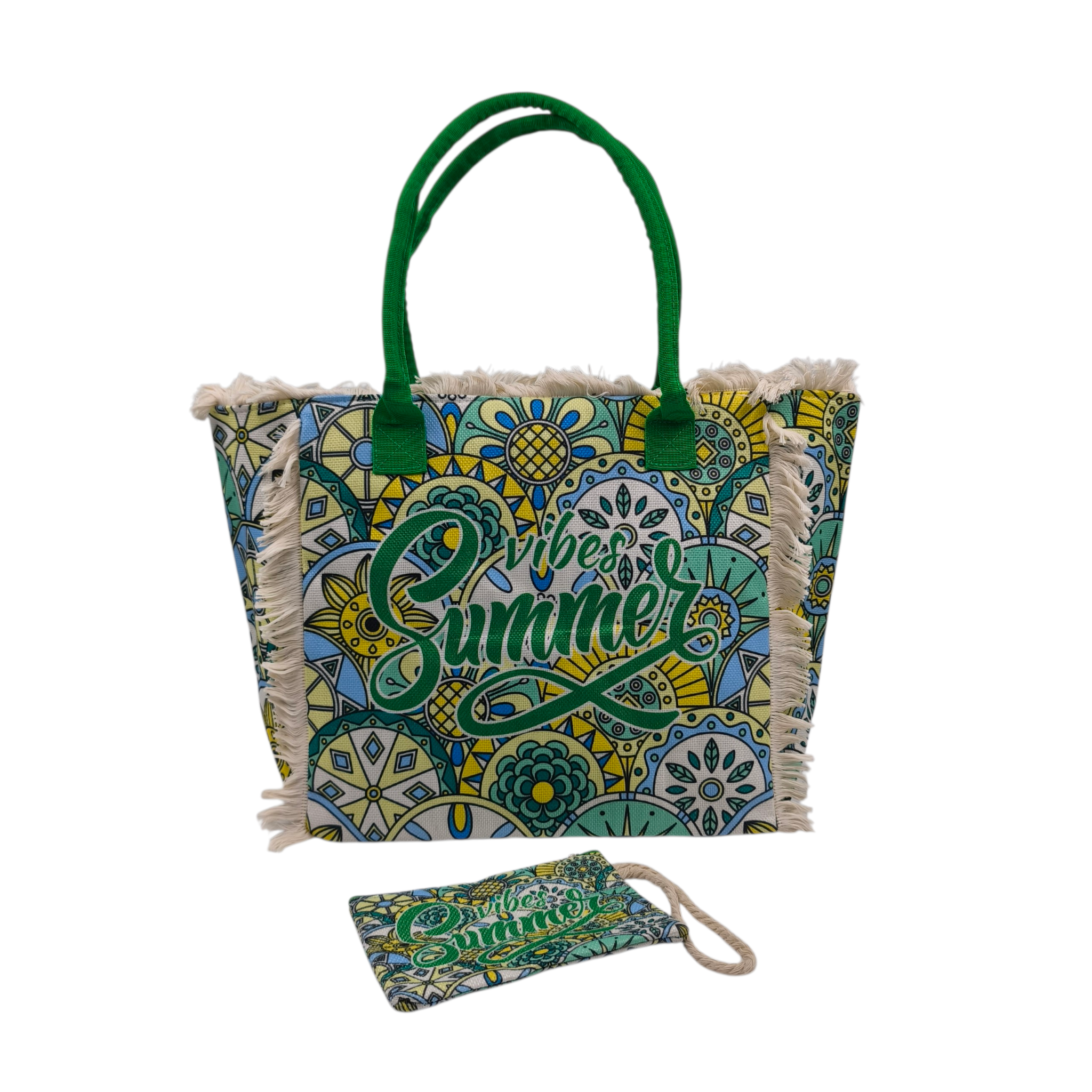 HB-4144-1 Boho Summer Vibes: Σετ Τσάντα με Πορτοφολάκι με Mandala Μοτίβα, Πολύχρωμο Πρασινο - HB-4144 - Image 1