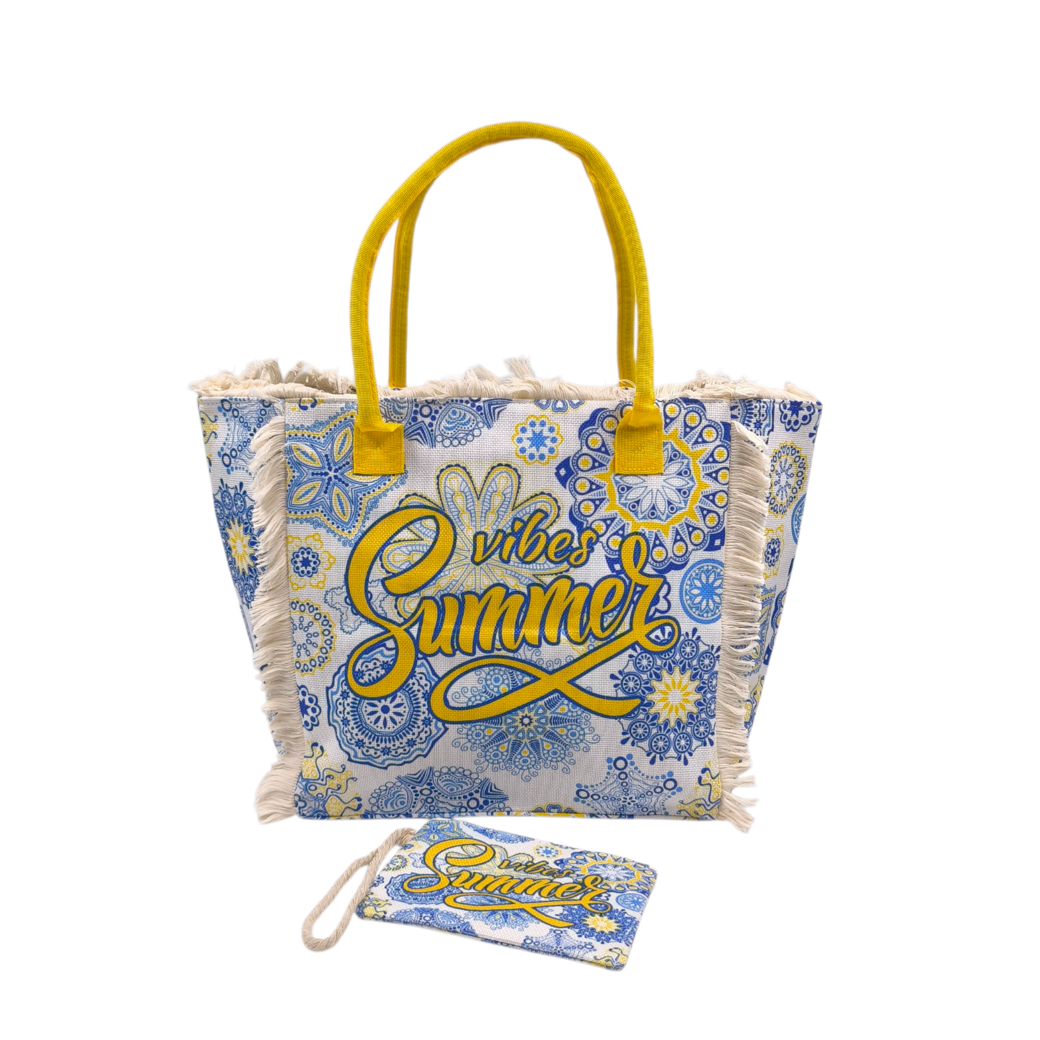 HB-4146-1 Boho Summer Vibes: Σετ Τσάντα με Πορτοφολάκι με Mandala Μοτίβα, Πολύχρωμο Κίτρινο - HB-4146 - Image 1