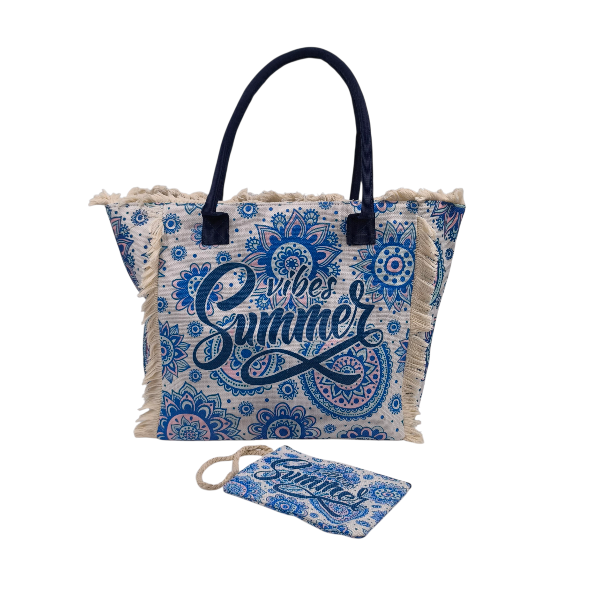HB-4149-1 Boho Summer Vibes: Σετ Τσάντα με Πορτοφολάκι με Mandala Μοτίβα, Πολύχρωμο Σκούρο Μπλε - HB-4149 - Image 1