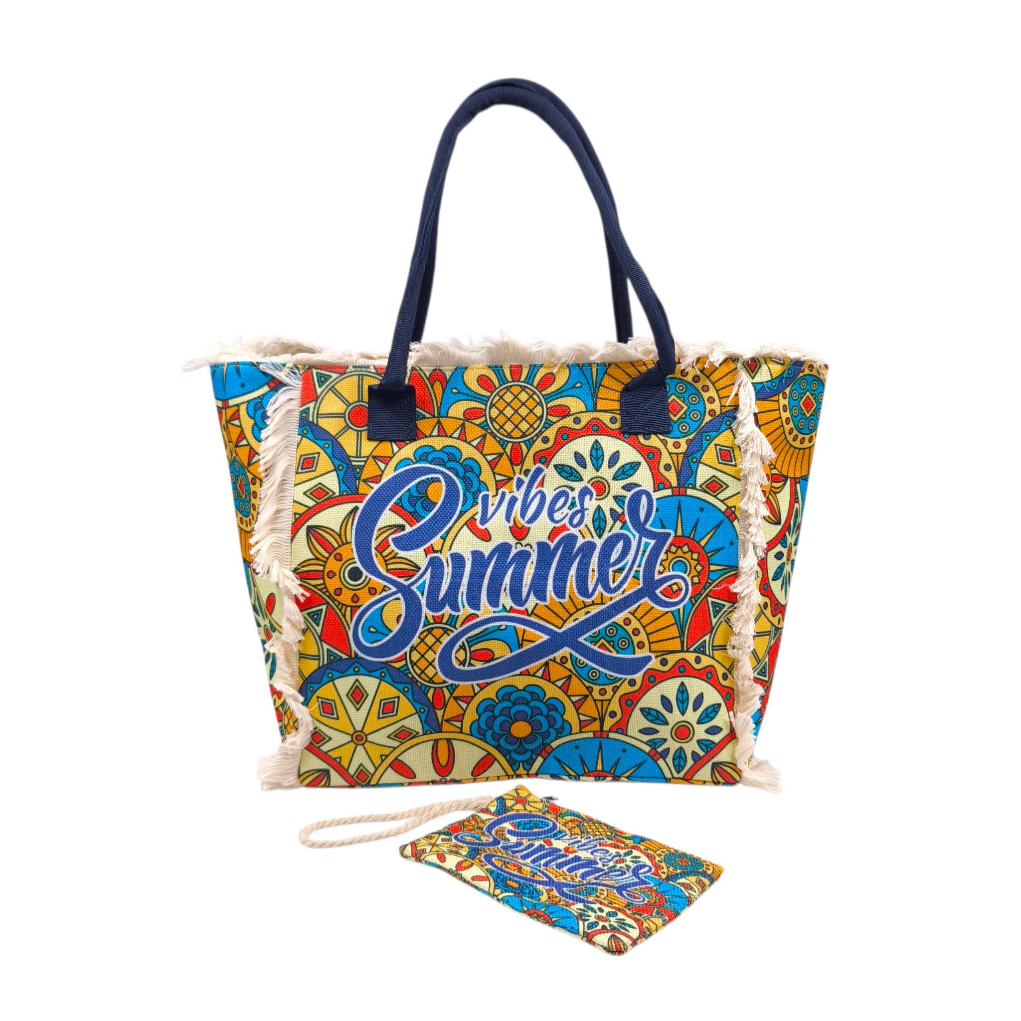 HB-4150-1 Boho Summer Vibes: Σετ Τσάντα με Πορτοφολάκι με Mandala Μοτίβα, Πολύχρωμο Μπλε - HB-4150 - Image 1