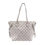 Pixel Perfect: Ευρύχωρη tote τσάντα με γεωμετρικό print και θήκες οργάνωσης, Μπεζ - HB-4153