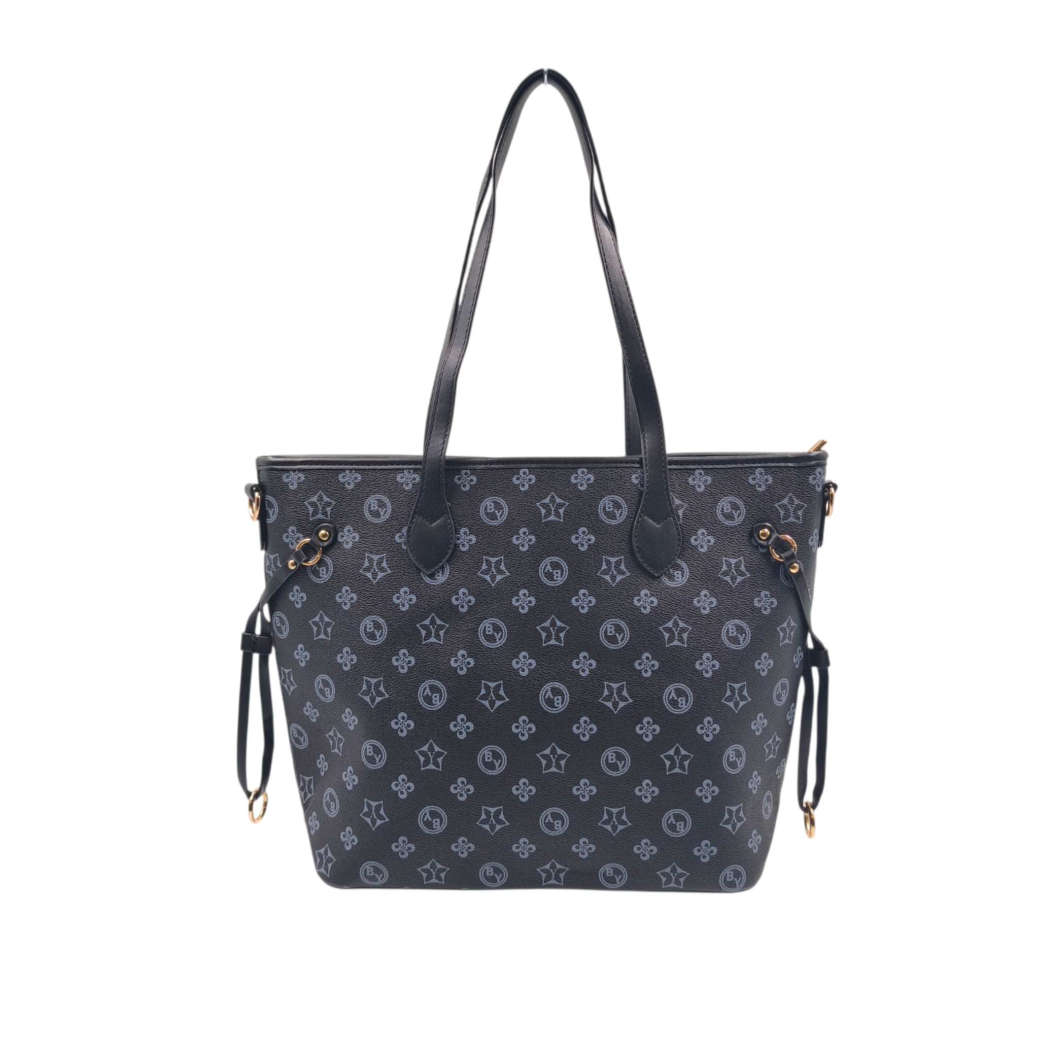 HB-4154-1 Pixel Perfect: Ευρύχωρη tote τσάντα με γεωμετρικό print και θήκες οργάνωσης, Μαύρο - HB-4154 - Image 1