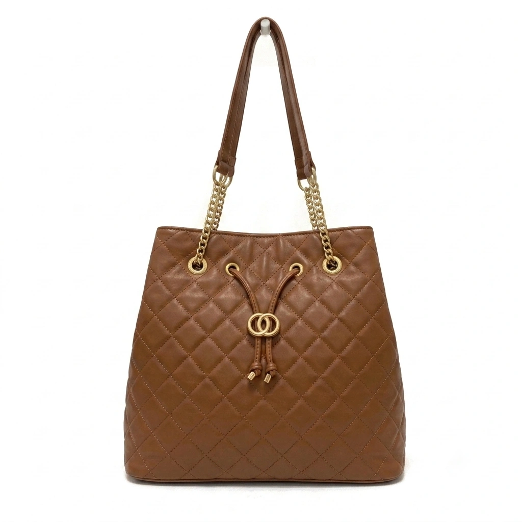 HB-4027-4 Timeless Bag: Διαχρονικό Πουγκί με καπιτονέ σχεδιασμό, Ταμπά - HB-4027 - Image 1