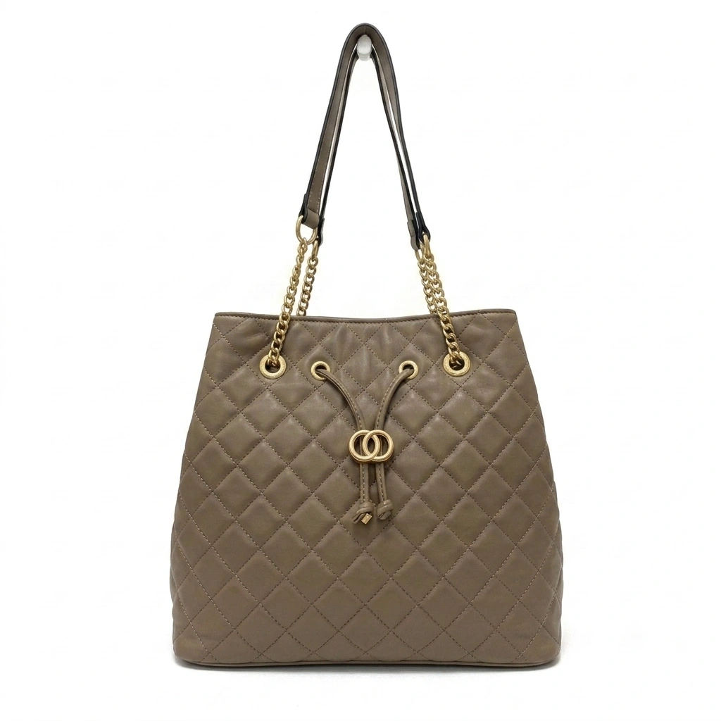 HB-4029-4 Timeless Bag: Διαχρονικό Πουγκί με καπιτονέ σχεδιασμό, Σκούρο Μπεζ - HB-4029 - Image 1