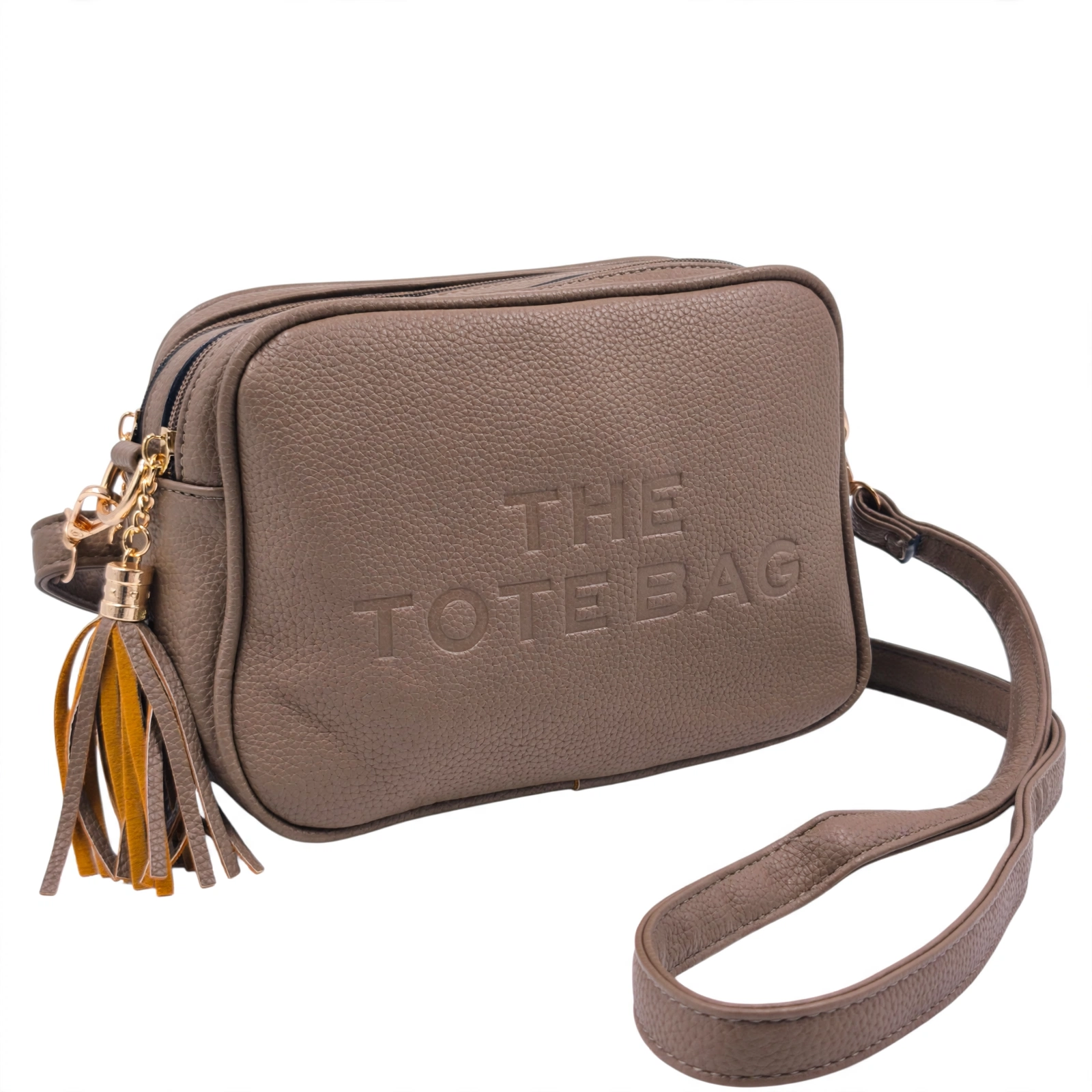 CX-1528-1 The Tote Bag Crossover: Χιαστί τσάντα με 2 θήκες και διακοσμητικό φουντάκι, Πούρο - CX-1528 - Image 1
