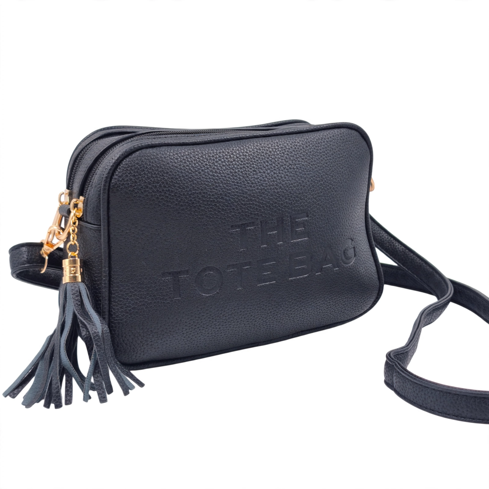 CX-1529-1 The Tote Bag Crossover: Χιαστί τσάντα με 2 θήκες και διακοσμητικό φουντάκι, Μαύρο - CX-1529 - Image 1
