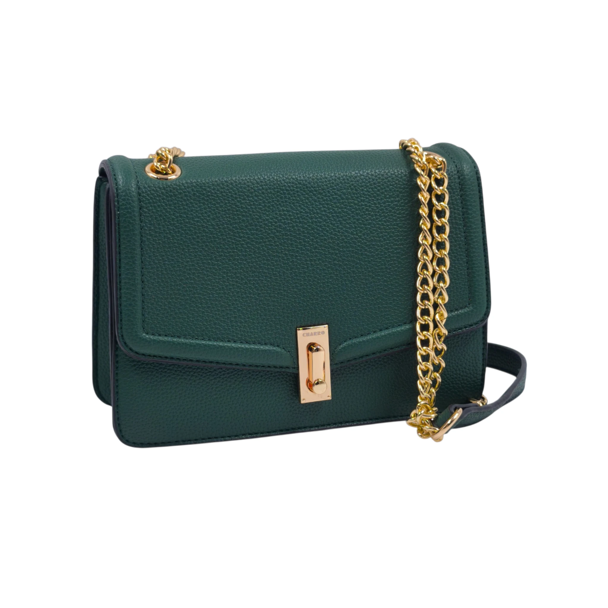 AB-1397-1 Charro MODENA: Fashion τσάντα με καπάκι, χρυσές λεπτομέρειες και αλυσίδα, Πράσινο - AB-1397 - Image 1