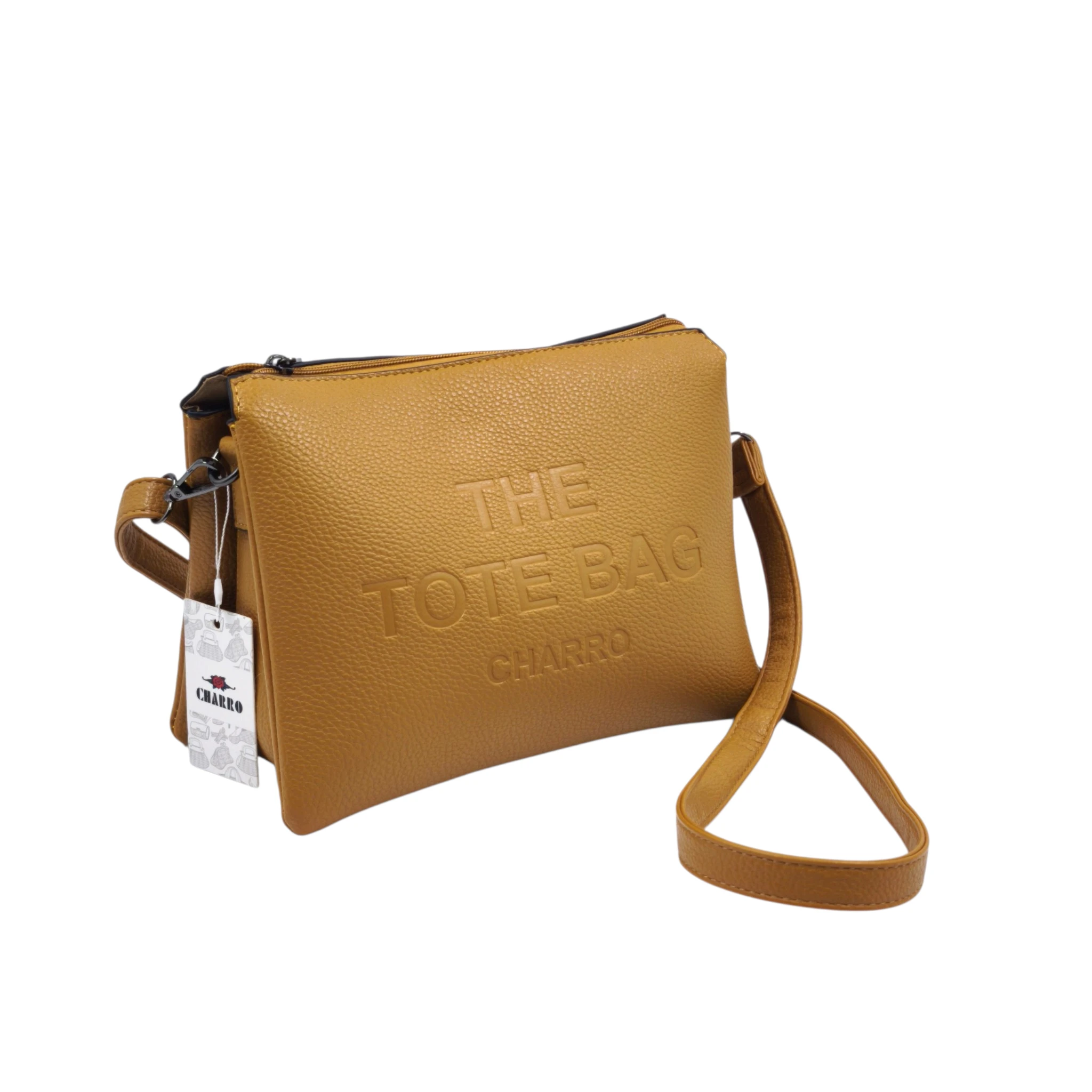 CX-1545-1 Charro Amalfi: Casual crossover τσάντα με λογότυπο "The Tote Bag" και πολλαπλές θήκες οργάνωσης, Μουσταρδί - CX-1545 - Image 1