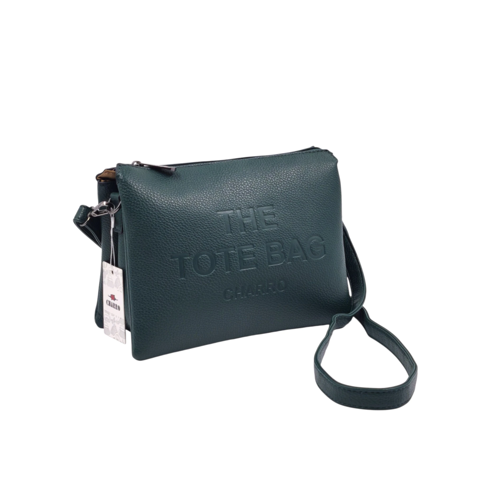 CX-1546-1 Charro Amalfi: Casual crossover τσάντα με λογότυπο "The Tote Bag" και πολλαπλές θήκες οργάνωσης, Πράσινο - CX-1546 - Image 1