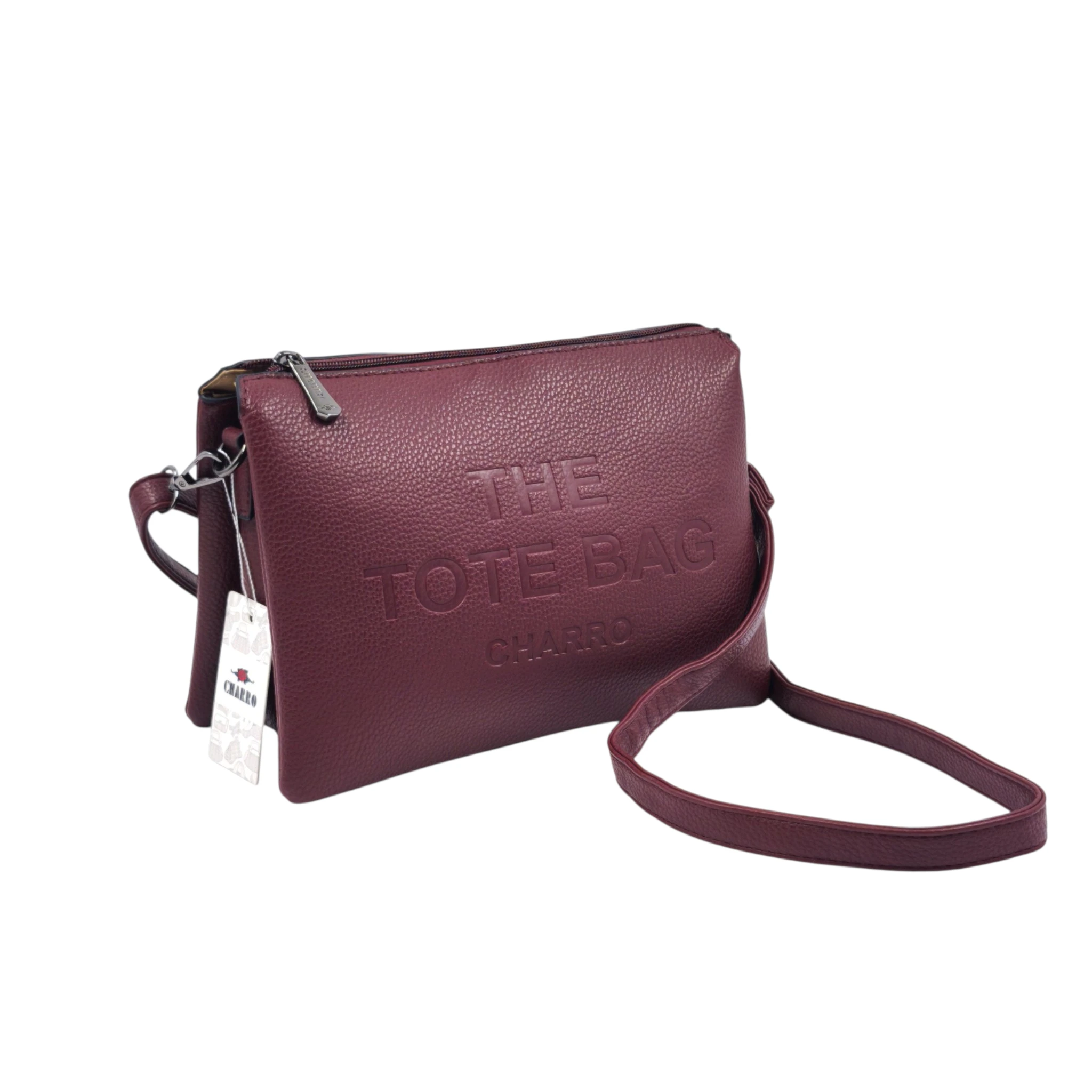 CX-1547-1 Charro Amalfi: Casual crossover τσάντα με λογότυπο "The Tote Bag" και πολλαπλές θήκες οργάνωσης, Μπορντό - CX-1547 - Image 1