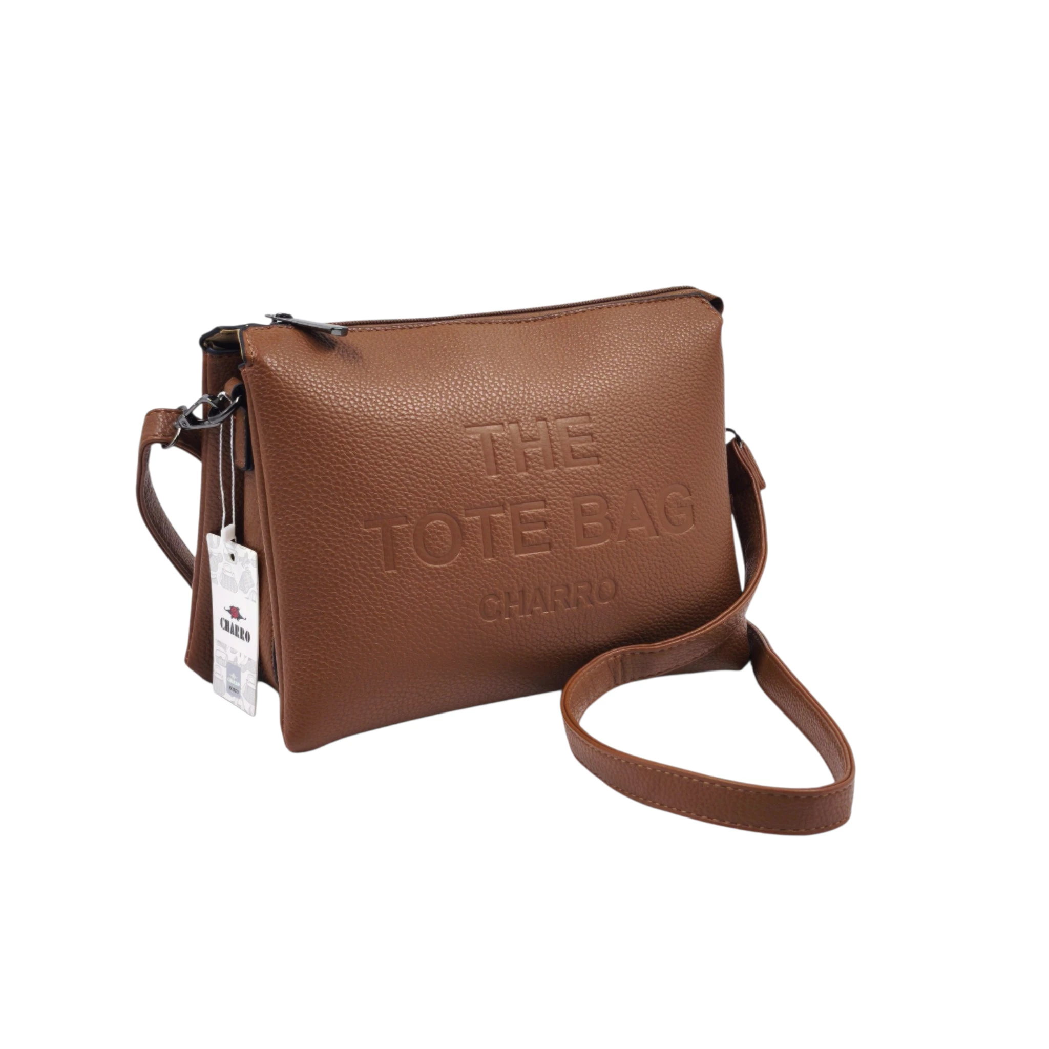 CX-1548-1 Charro Amalfi: Casual crossover τσάντα με λογότυπο "The Tote Bag" και πολλαπλές θήκες οργάνωσης, Ταμπά - CX-1548 - Image 1