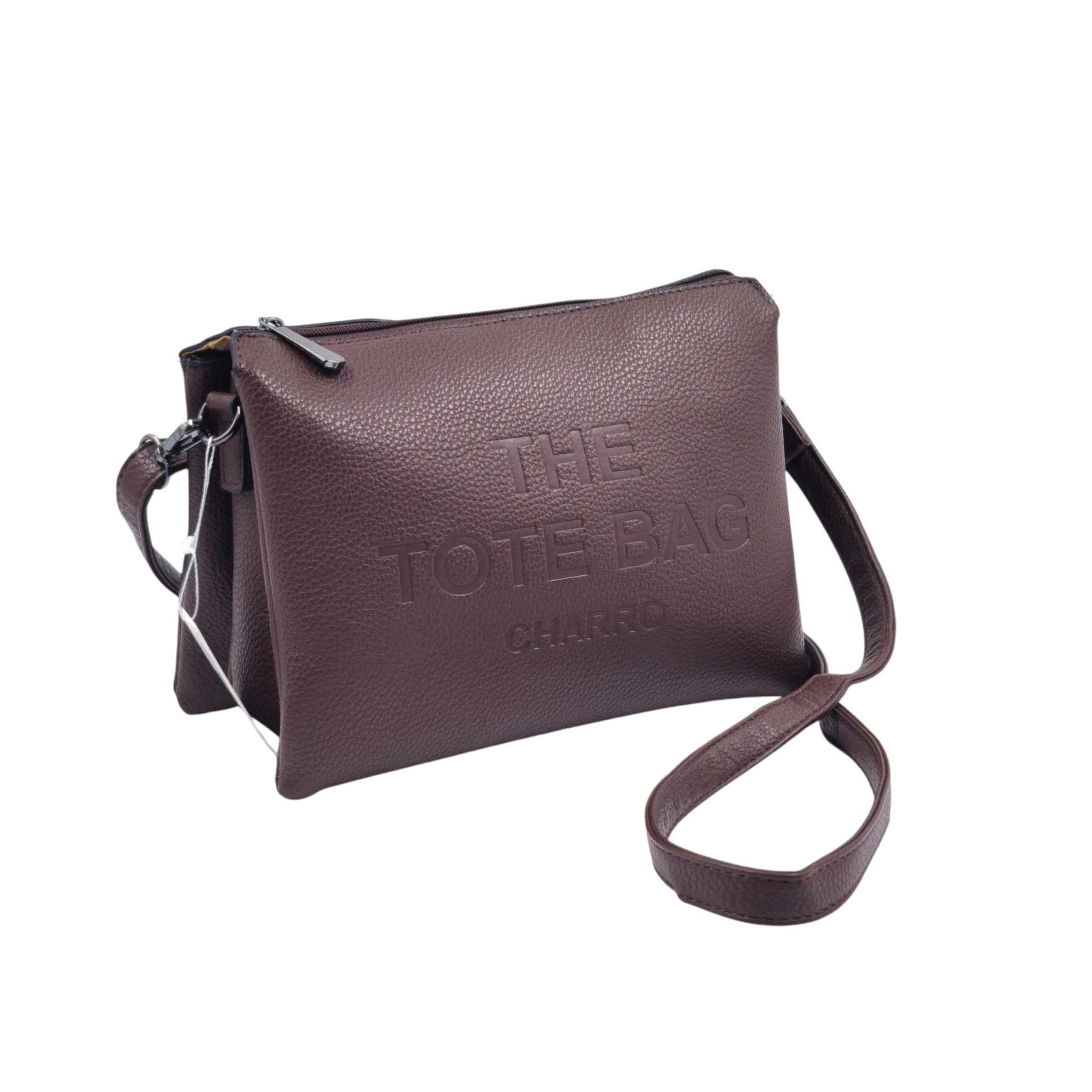 CX-1549-1 Charro Amalfi: Casual crossover τσάντα με λογότυπο "The Tote Bag" και πολλαπλές θήκες οργάνωσης, Καφέ - CX-1549 - Image 1