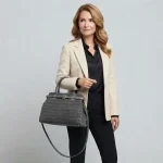 Diana: Casual chic τσάντα χειρός και ώμου με κροκό σουέντ υφή, διακοσμητική ζώνη και χιαστί λουράκι, Γκρι - HB-4175 - Image 2