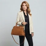 Diana: Casual chic τσάντα χειρός και ώμου με κροκό σουέντ υφή, διακοσμητική ζώνη και χιαστί λουράκι, Καφέ - HB-4177 - Image 2
