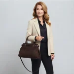 Diana: Casual chic τσάντα χειρός και ώμου με κροκό σουέντ υφή, διακοσμητική ζώνη και χιαστί λουράκι, Σκούρο Καφέ - HB-4178 - Image 2