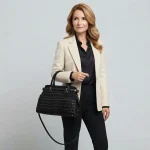 Diana: Casual chic τσάντα χειρός και ώμου με κροκό σουέντ υφή, διακοσμητική ζώνη και χιαστί λουράκι, Μαύρο - HB-4179 - Image 2