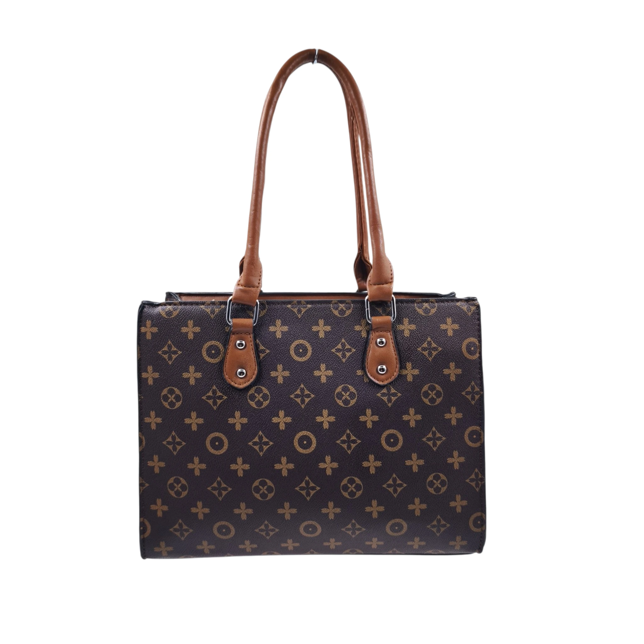 HB-4183-1 Merano: Fashion τσάντα tote με print υψηλής ποιότητας, σταθερή δομή και λουράκι χιαστί, Καφέ - HB-4183 - Image 1