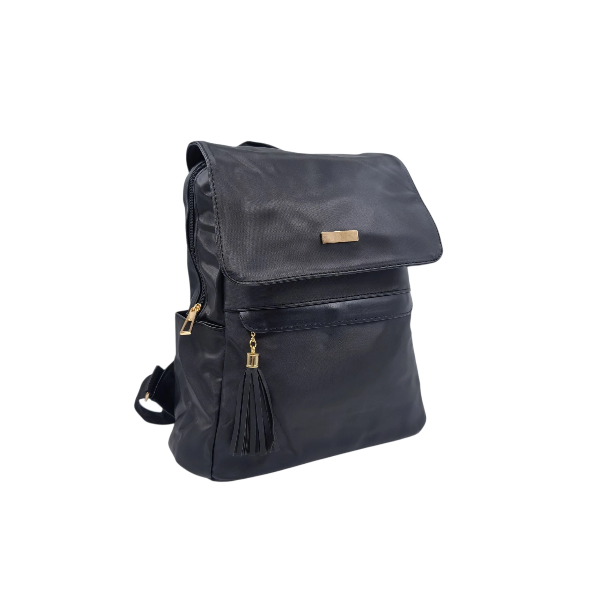 BP-1395-1 Monza: Κομψό αδιάβροχο σακίδιο πλάτης με καπάκι, φούντα φερμουάρ και πολλαπλές θήκες, Μαύρο - BP-1395 - Image 1