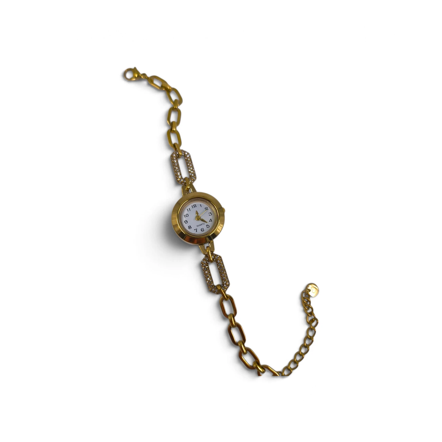 WW-1494-1 Retro Links: Γυναικείο Ατσάλινο Ρολόι-Κόσμημα Vintage Style με Αλυσίδα & Στρας, Χρυσό - WW-1494 - Image 1